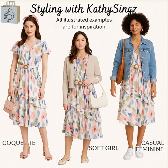 Sofia Jeans Sofia Vergara Ruffle Faux Wrap Midi Dress Size M Pastel Multicolor - Picture 2 of 13